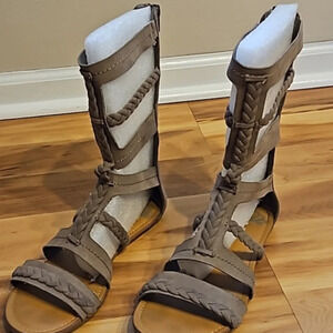 Braided Strap Gladiator Sandals - taupe